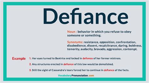 defiance example|Examples of 'Defiance' in a Sentence .